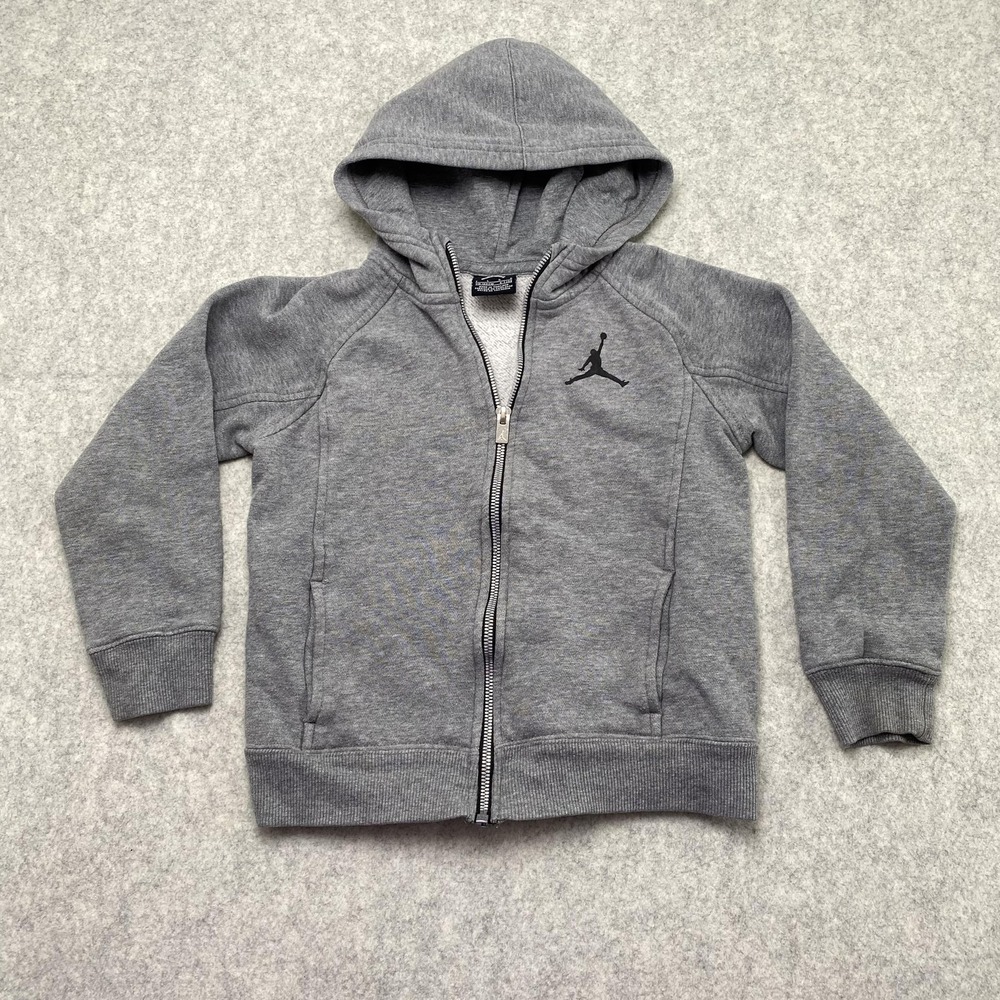 Jordan Hoodie Youth 7 Gray Full Zip Fleece Jumpman Logo Sweatshirt *STAIN*